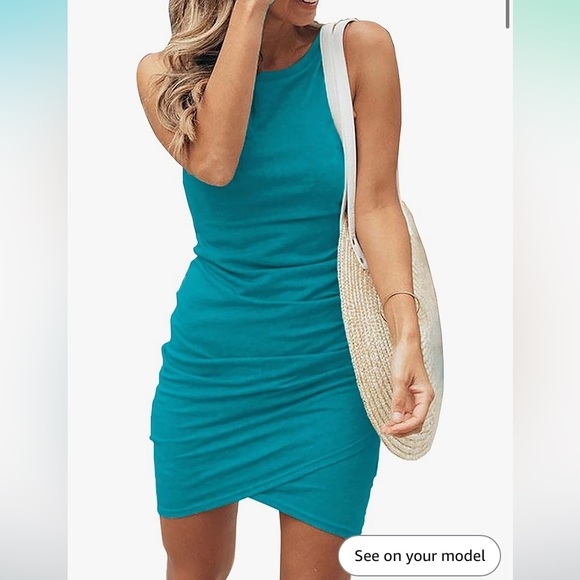 ๐ Turquoise Ruched Mini Dress NWT - Picture 1 of 3